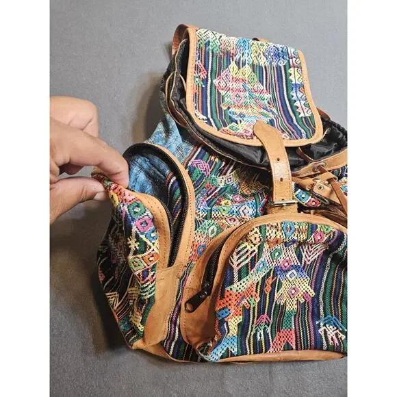 Large backpack Handmade Guatemalan Aztec Southwestern Bag Multiple Pockets - Picture 3 of 12